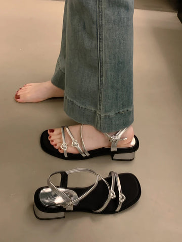 Xajzpa 2025 Summer Sale Of Women's Shoes Clear Heels Female Sandal New Retro Girls Rhinestone Gladiator Block Rome Scandals